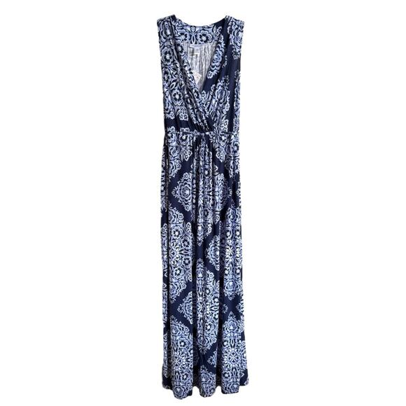 Motherhood Navy and White Maxi Dress Knit Faux‎ Wrap Maternity NEW XL - Picture 3 of 6